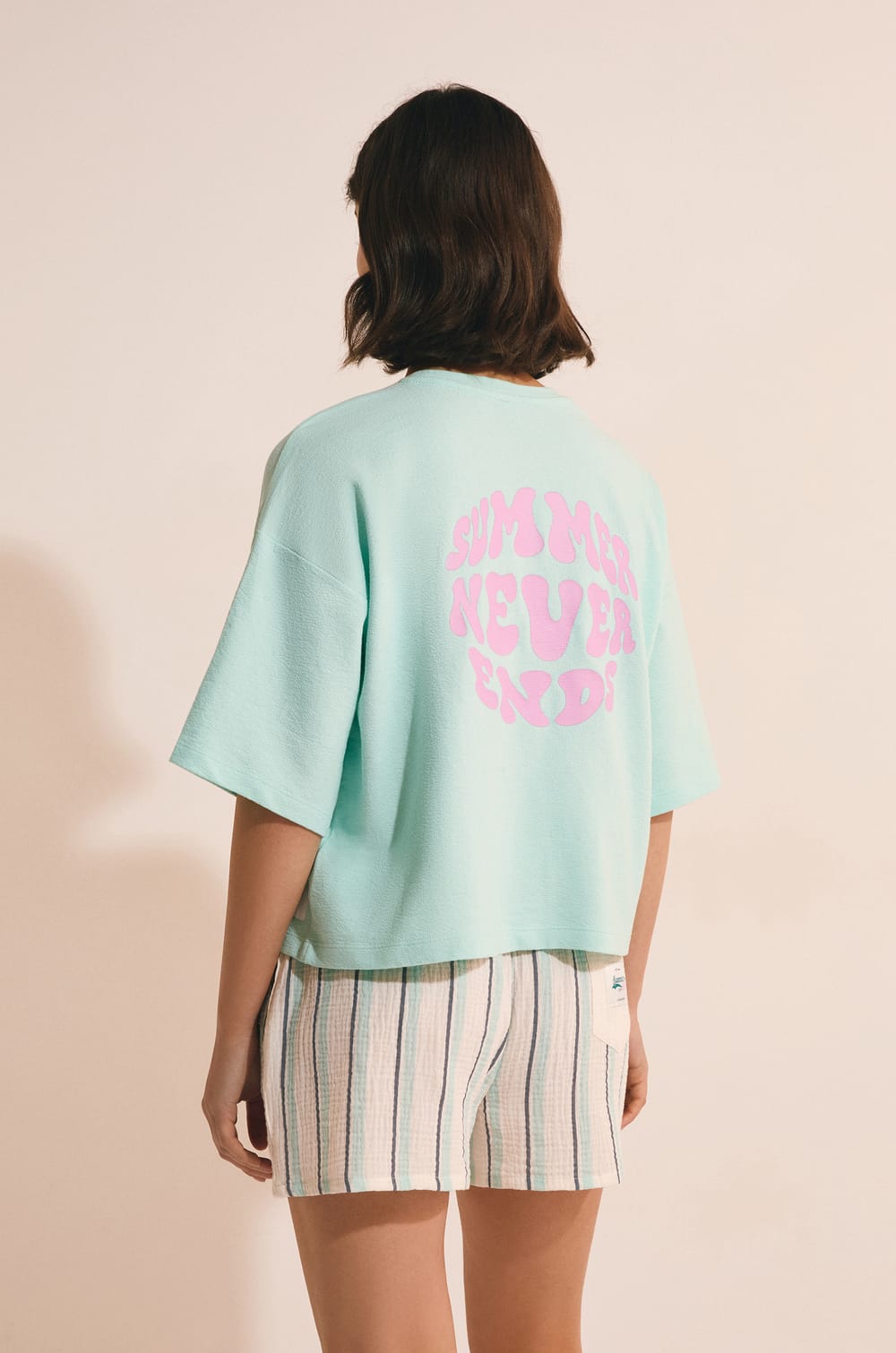 Short de pyjama &agrave; rayures en coton;${refinementColor}