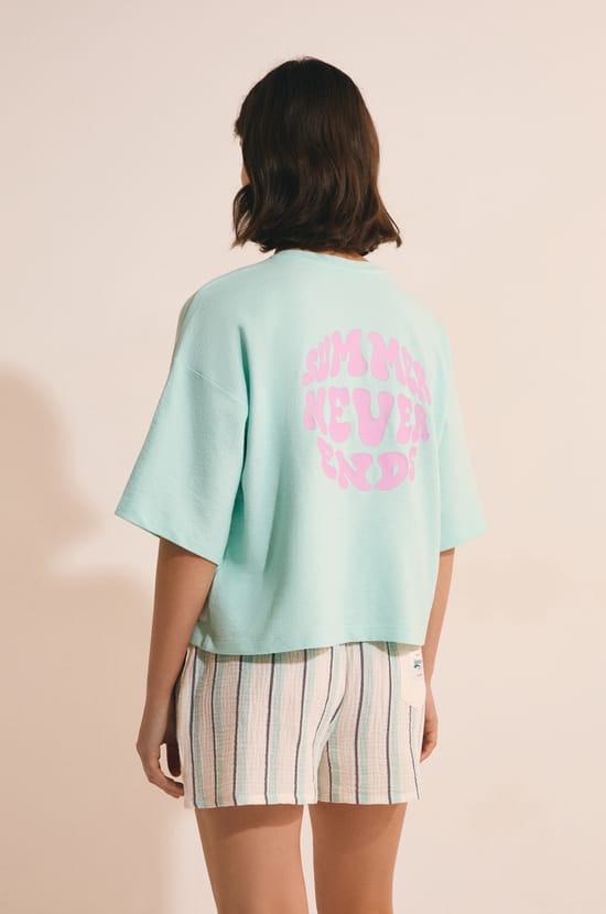 Short de pyjama &agrave; rayures en coton;${refinementColor}