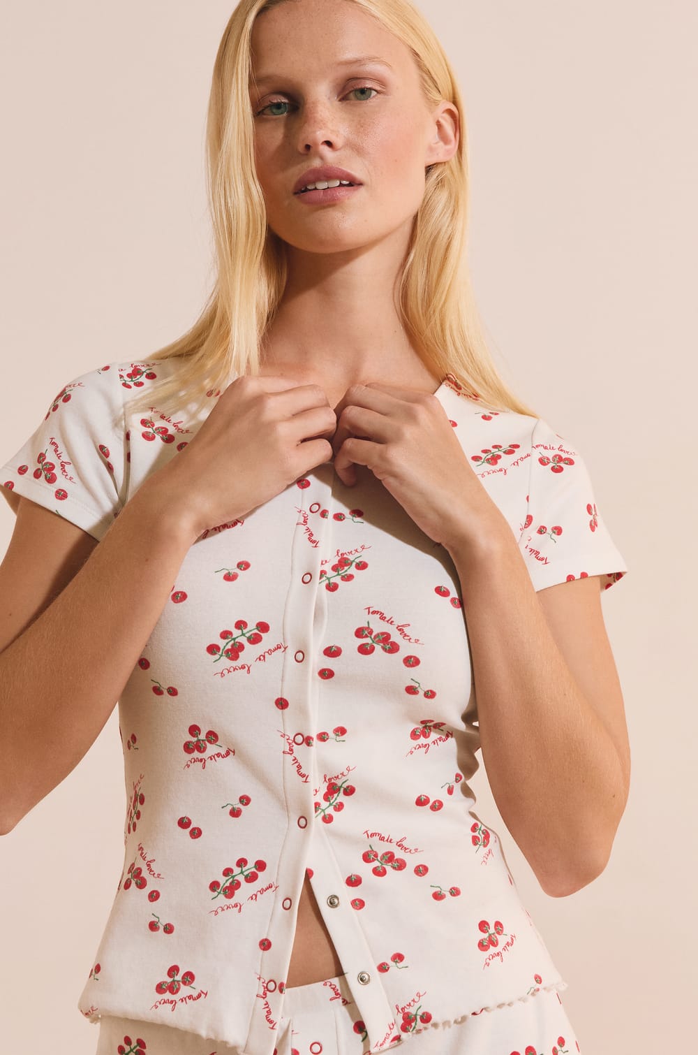 T-shirt de pyjama en coton &agrave; motifs tomates;${refinementColor}