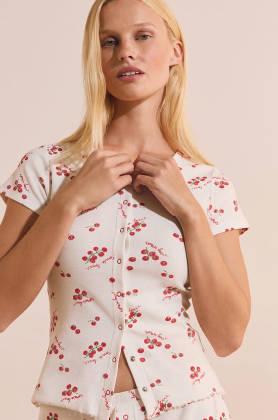 T-shirt de pyjama en coton &agrave; motifs tomates;${refinementColor}