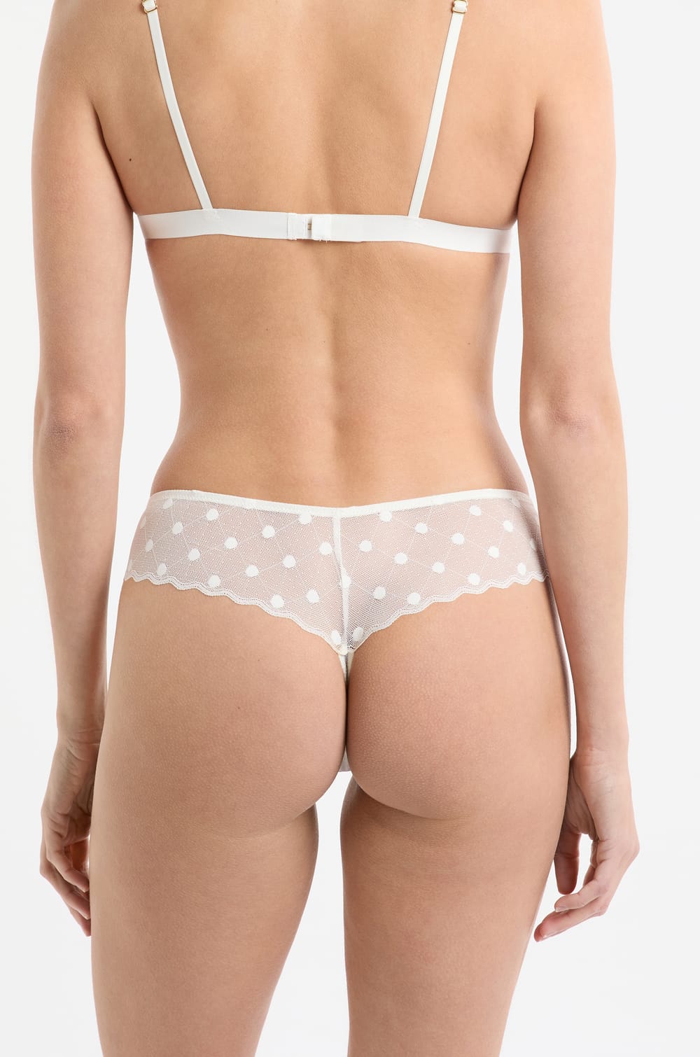 Tanga transparent à motifs pois;${refinementColor}
