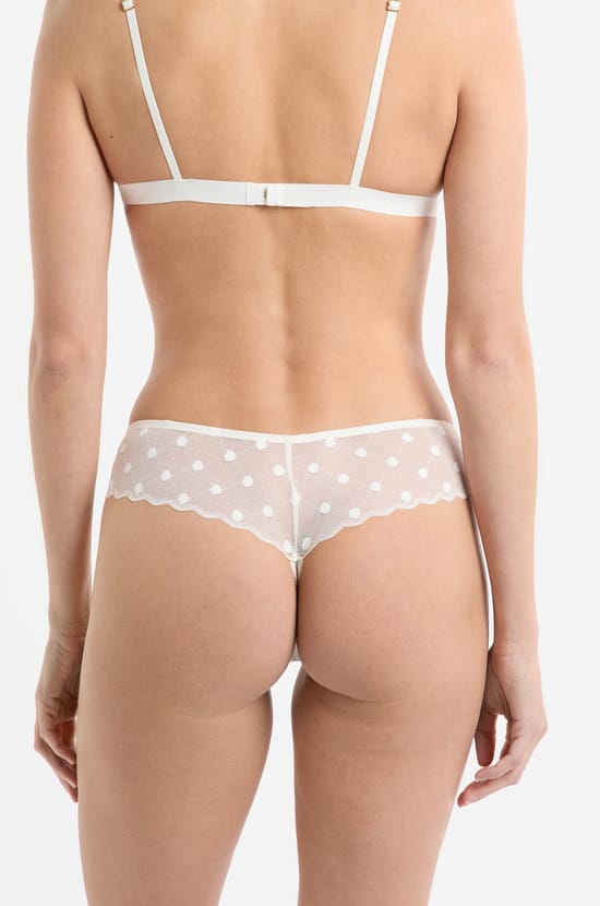 Tanga transparent à motifs pois;${refinementColor}