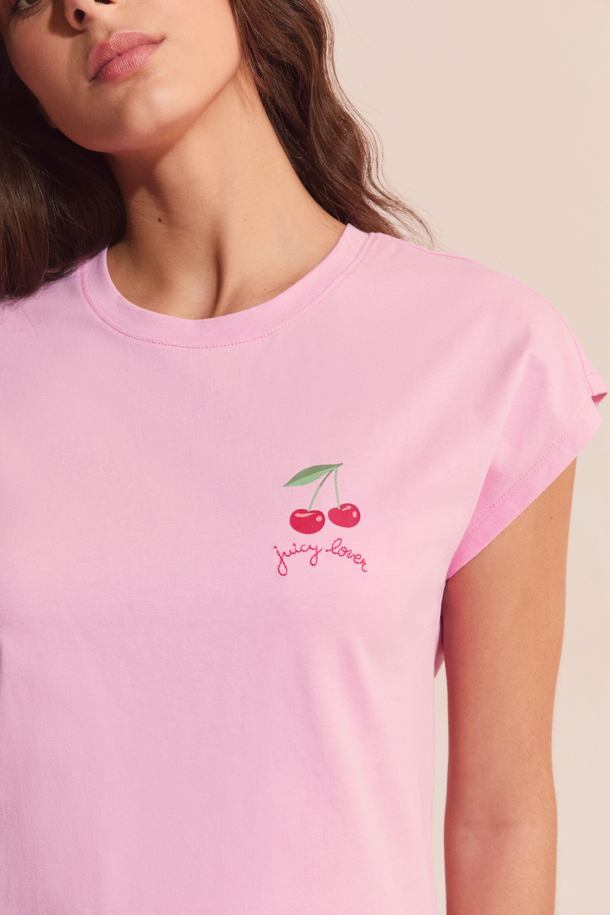 Acid Black Cherry グアム Tシャツ FC旅行 ピンク 美品 Cotton pyjama t-shirt with cherry pattern 'juicy lover' - CLUB