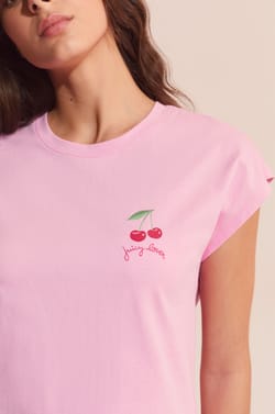 T-shirt de pyjama en coton &agrave; motif cerise;${refinementColor}