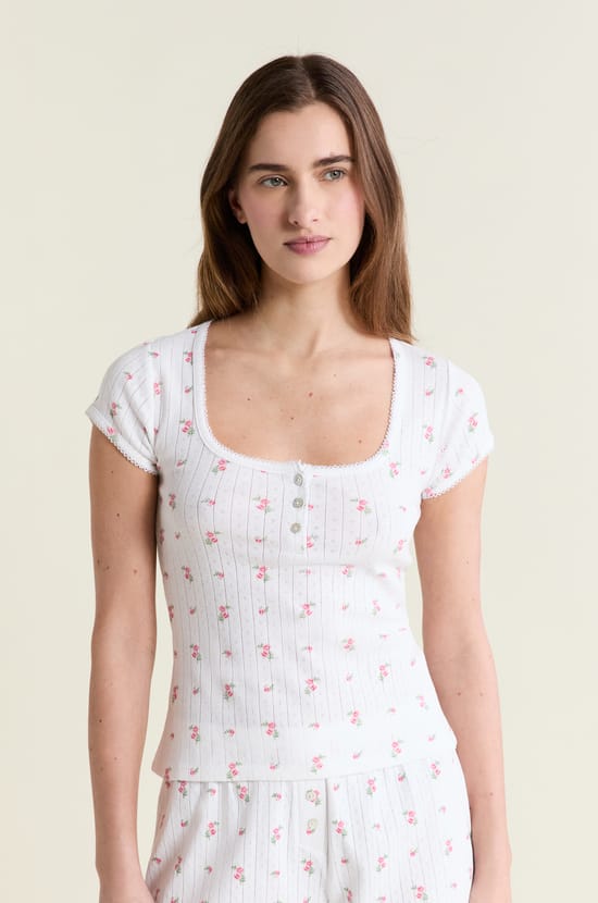 Camiseta de pijama estampada de algod&oacute;n punto el&aacute;stico;${refinementColor}