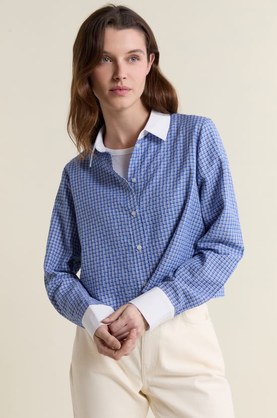 Chemise courte &agrave; carreaux avec coton;${refinementColor}