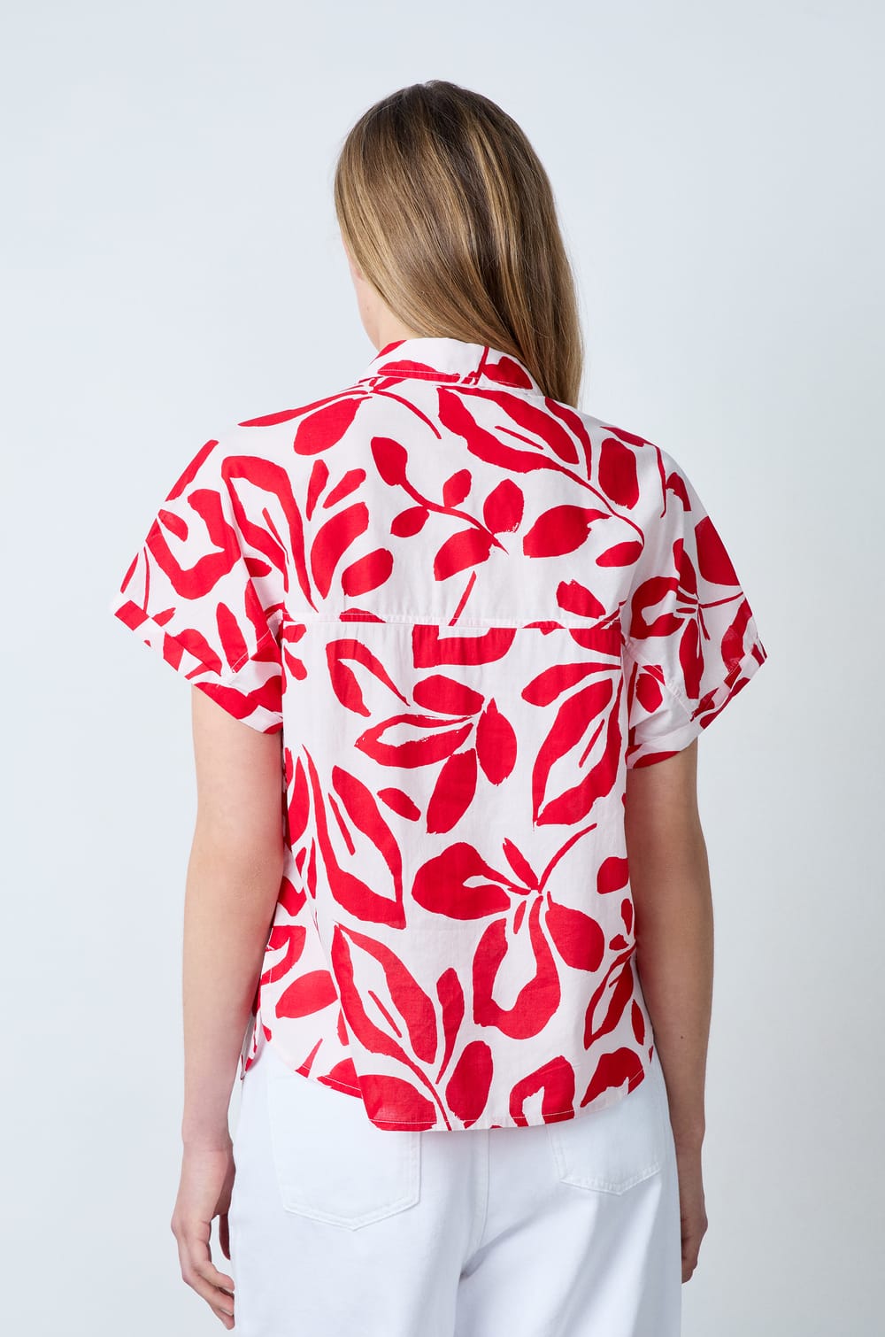Short-Sleeved Cotton Shirt With Floral Print;${refinementColor}