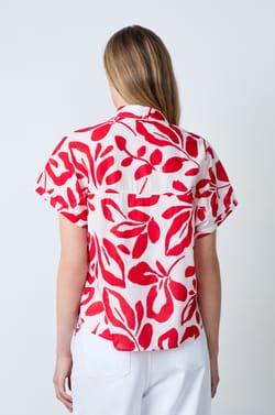 Short-Sleeved Cotton Shirt With Floral Print;${refinementColor}