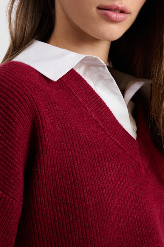 Pull col V manches longues;${refinementColor}