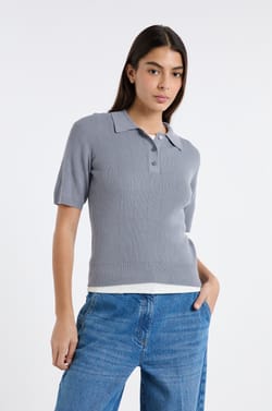 Polo manches courtes en maille fine;${refinementColor}