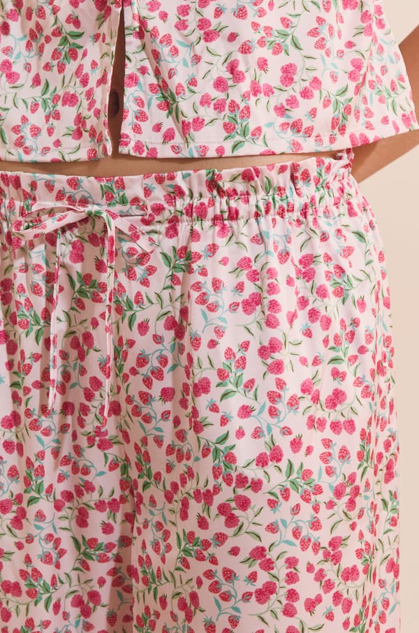 Satin Floral Print Pajama Pants;${refinementColor}