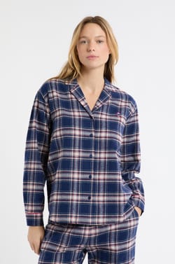 Chemise de pyjama &agrave; carreaux en coton;${refinementColor}