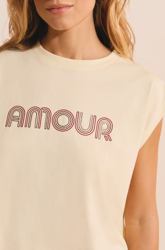 T-shirt sans manches avec inscription "amour" avec coton;${refinementColor}