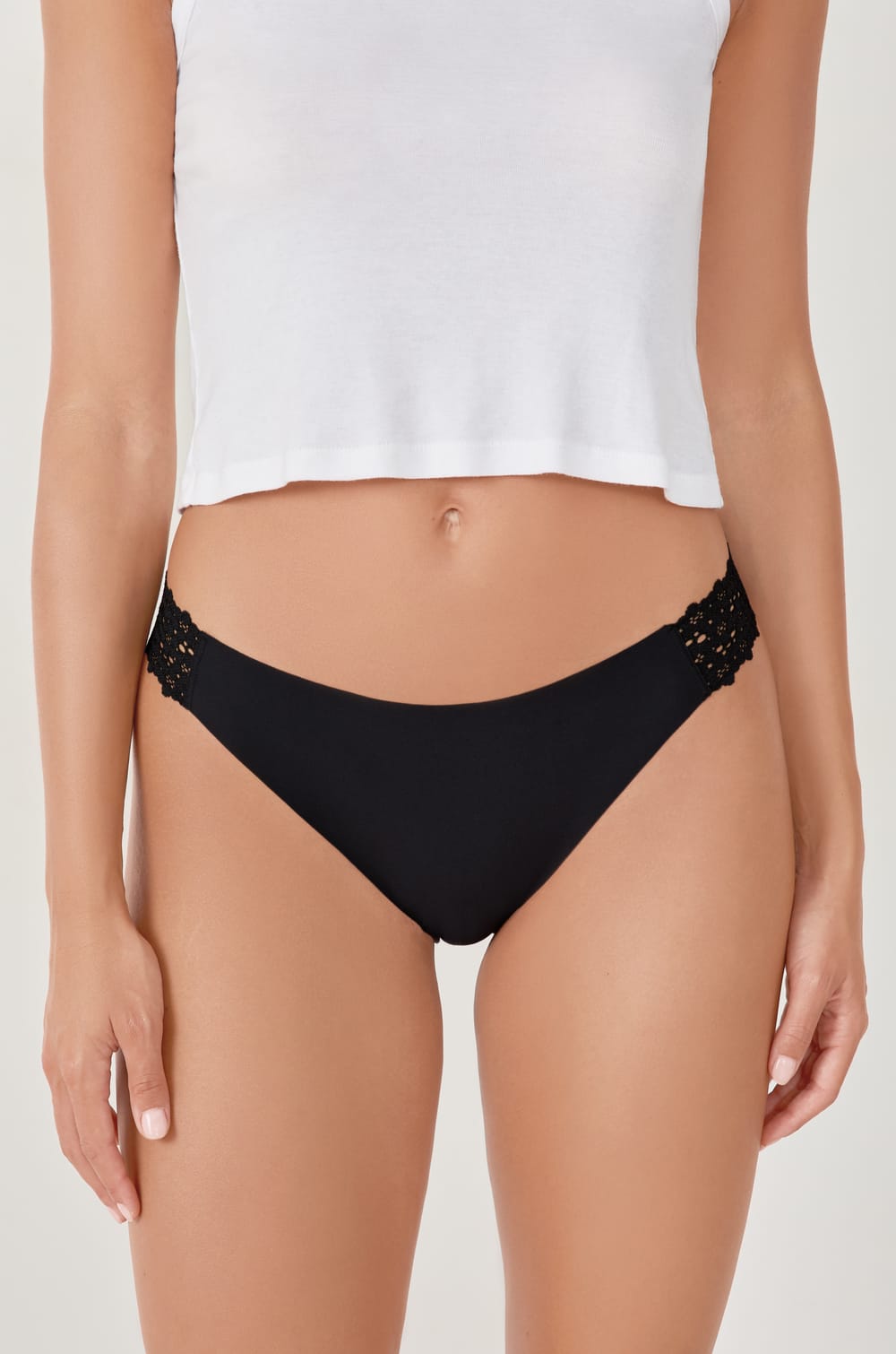 Culotte en microfibre et dentelle;${refinementColor}