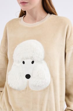 Long-sleeved velvet-effect sweatshirt;${refinementColor}