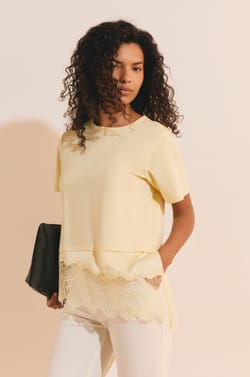 T-shirt asym&eacute;trique avec dentelle en coton;${refinementColor}