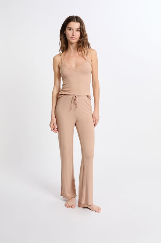 2-Piece Ribbed Knit Pyjama Set with Lace Details;${refinementColor}