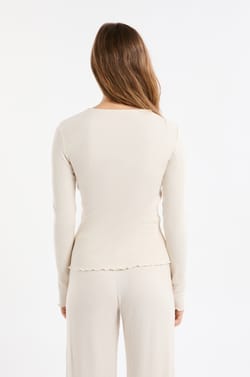 Ribbed Pyjama T-shirt with Buttons;${refinementColor}