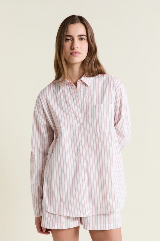 Chemise de pyjama &agrave; rayures avec coton;${refinementColor}