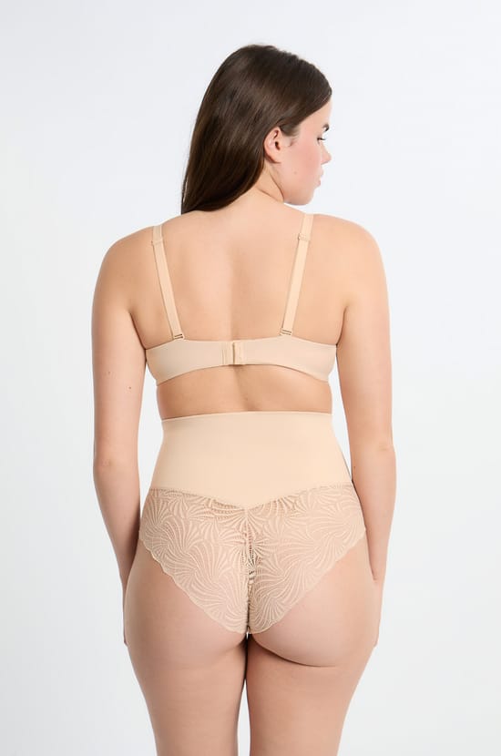 Braguita de talle alto con detalle de encaje - Sujeción media;${refinementColor}