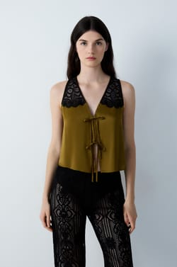 Débardeur de pyjama à nœud détails dentelle;${refinementColor}