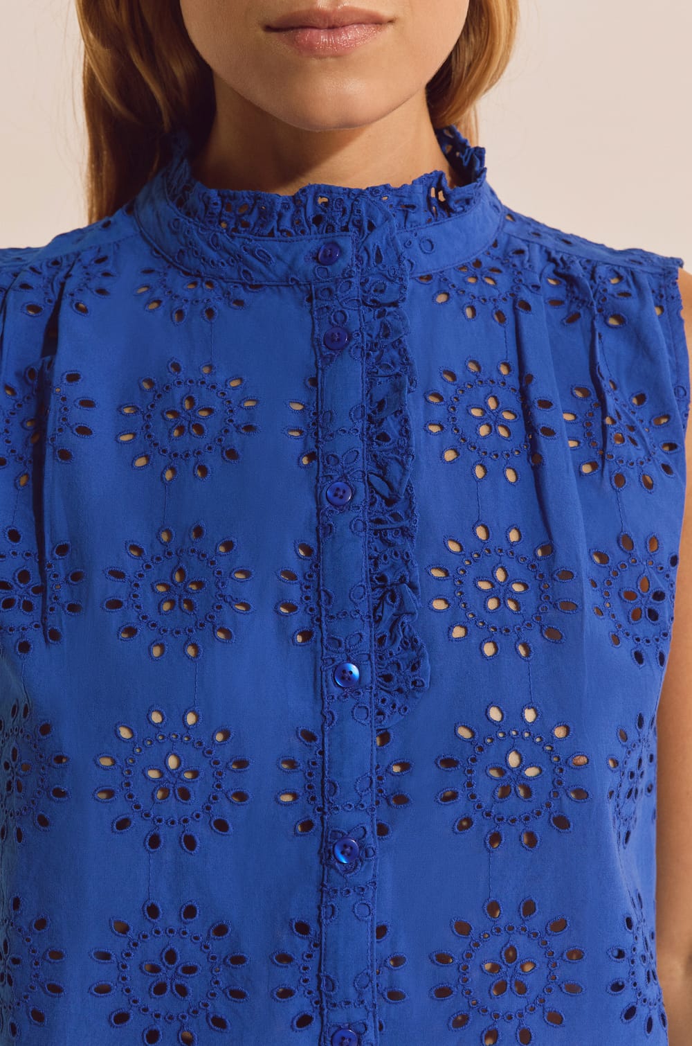 Chemise sans manches avec broderie en coton;${refinementColor}