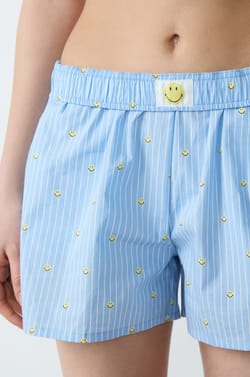 Pantalón corto de pijama de algodón a rayas Smiley®ORIGINALS;${refinementColor}