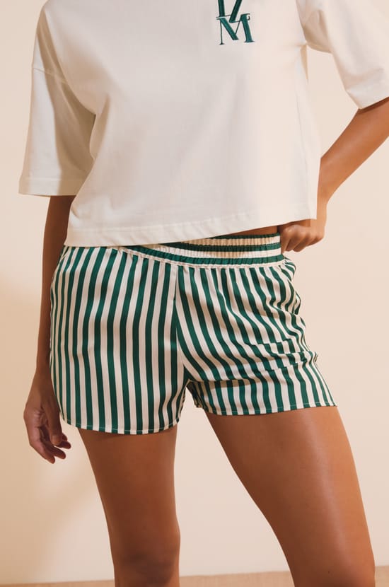 Striped Satin Shorts;${refinementColor}