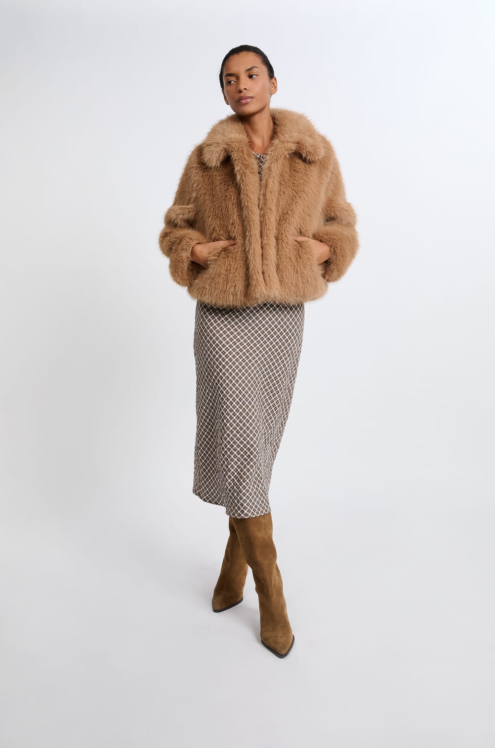 Short Faux Fur Coat;${refinementColor}