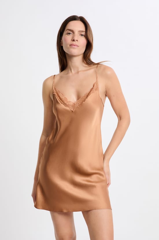 Silk Nightdress with Lace Details;${refinementColor}
