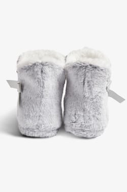 Lined Ankle Boot Slippers with Bow Details;${refinementColor}