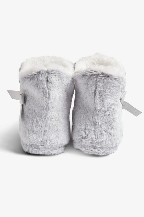 Lined Ankle Boot Slippers with Bow Details;${refinementColor}
