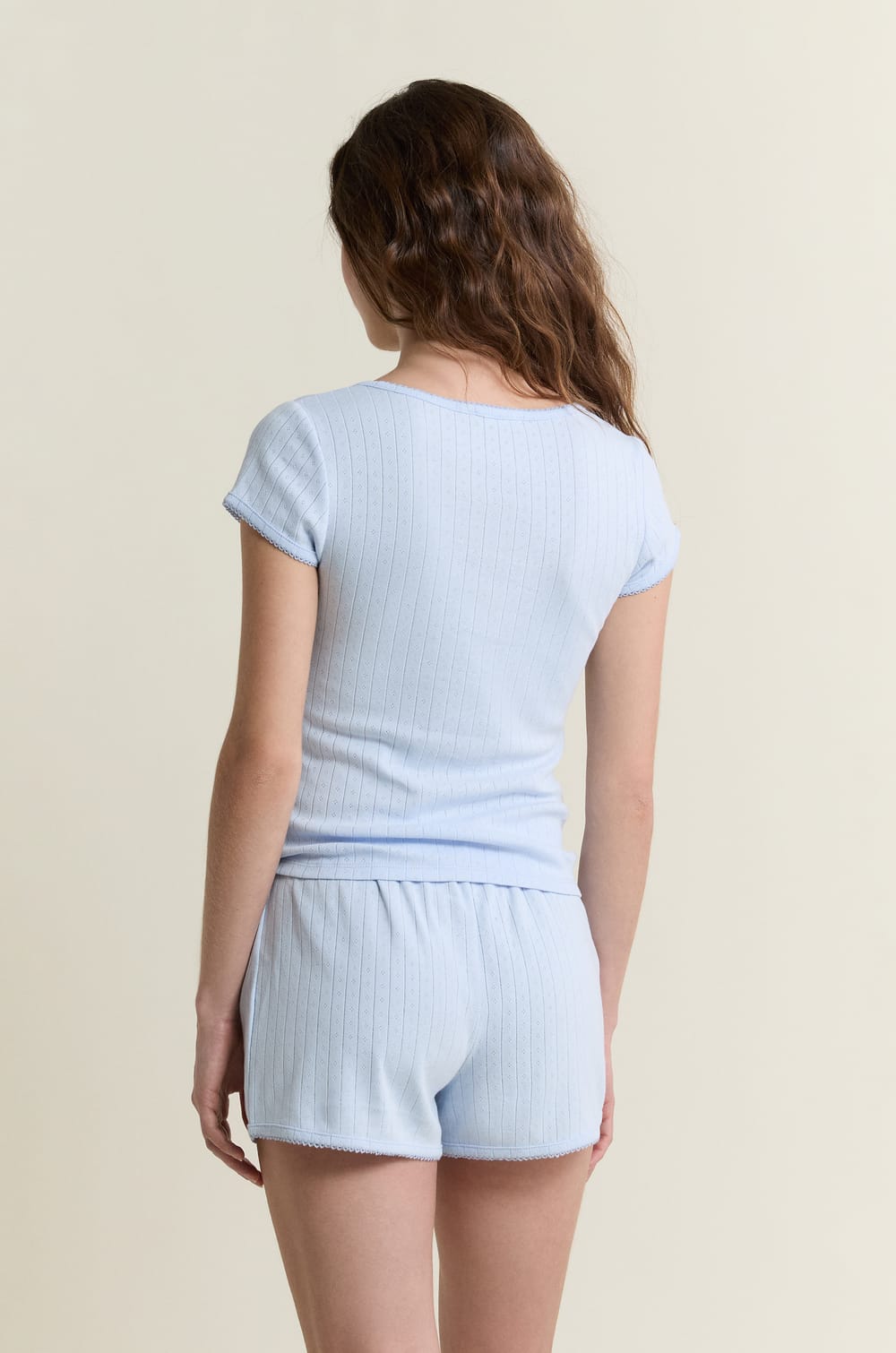 T-shirt de pyjama manches courtes en pointelle;${refinementColor}