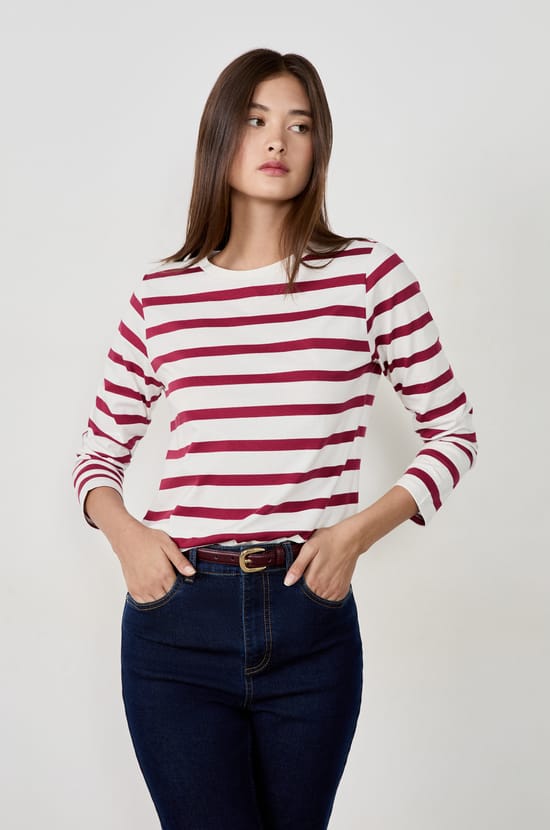 T-shirt manches longues à rayures;${refinementColor}