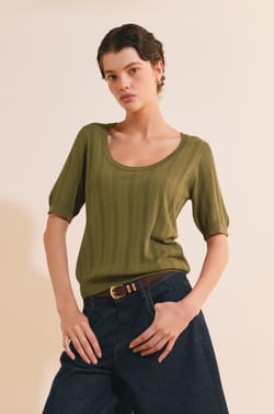 T-shirt manches courtes effet pointelle;${refinementColor}