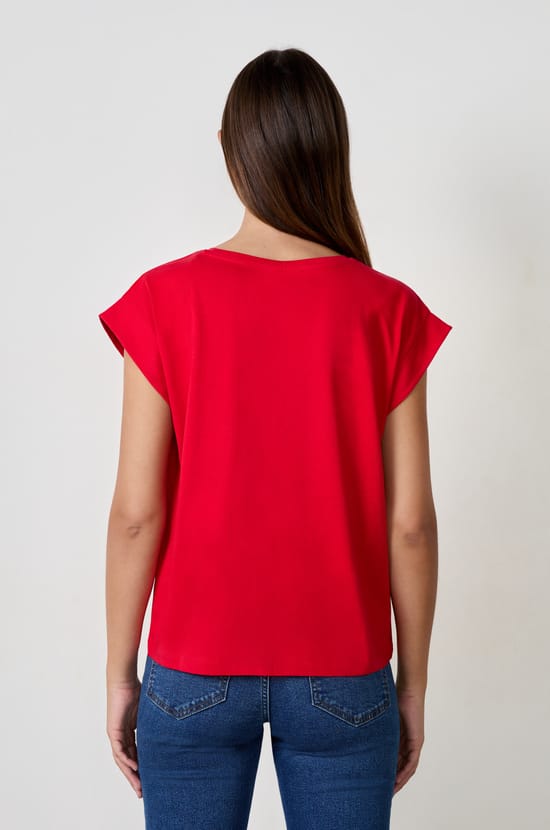 T-shirt col V 100% coton;${refinementColor}