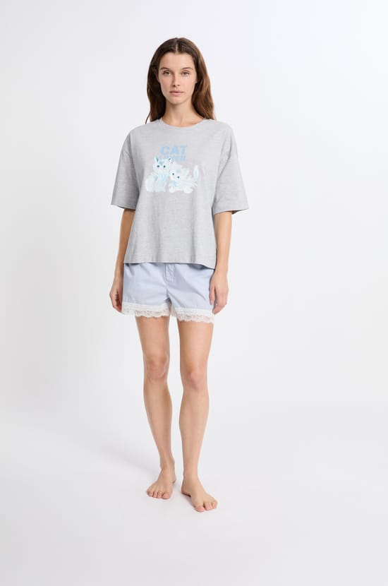 T-shirt de pyjama en coton avec motifs chats;${refinementColor}