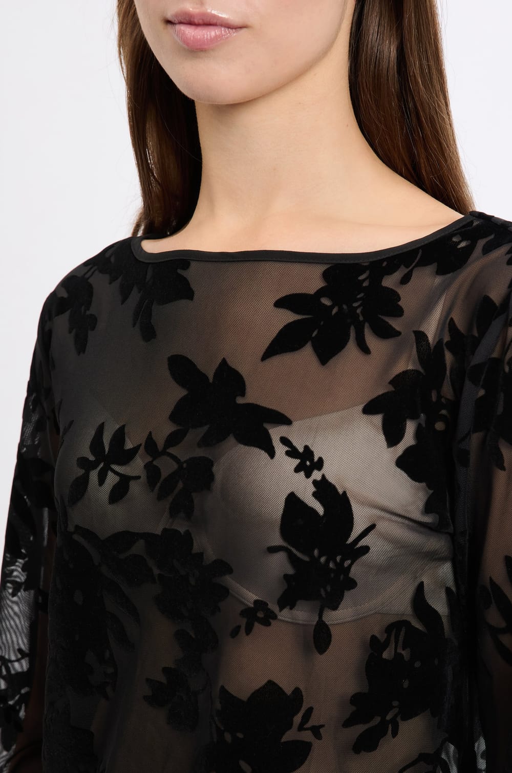 Top transparent à motif fleurs;${refinementColor}