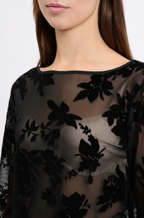 Top transparent à motif fleurs;${refinementColor}