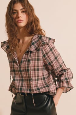 Blouse en coton &agrave; carreaux;${refinementColor}