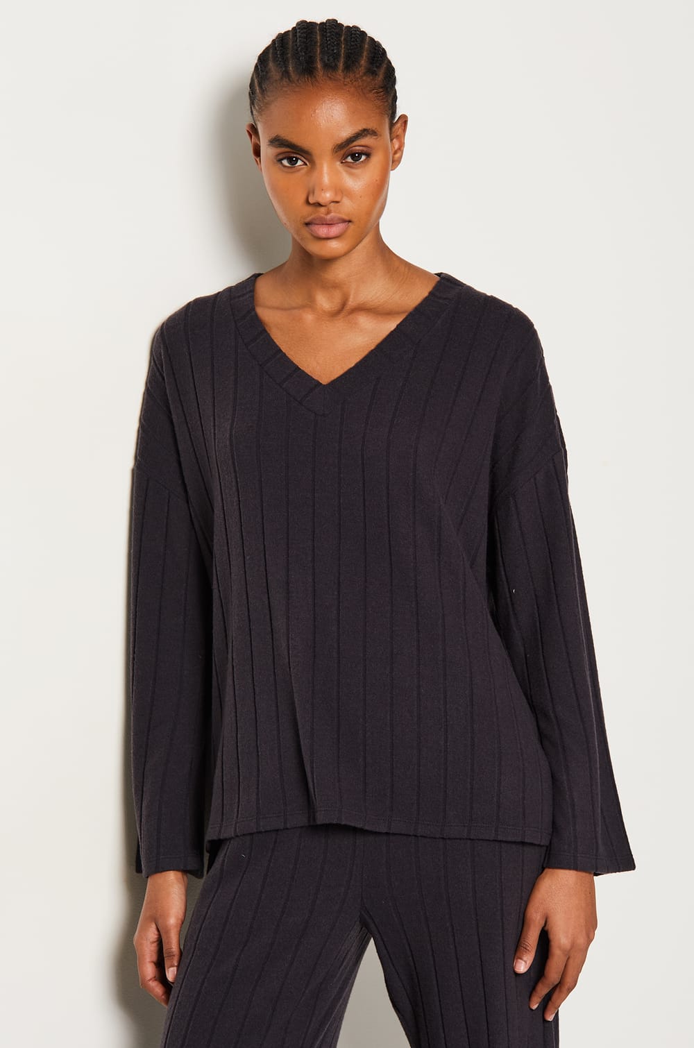 Gerippter Pyjama-Sweatshirt;${refinementColor}