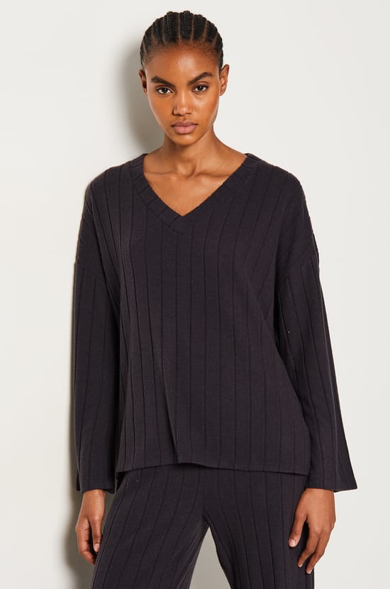 Gerippter Pyjama-Sweatshirt;${refinementColor}