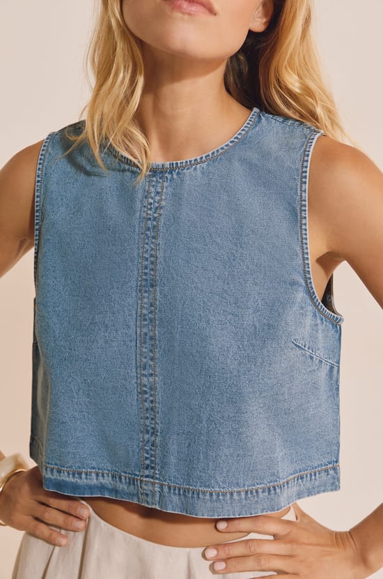 Top effet jean en coton;${refinementColor}