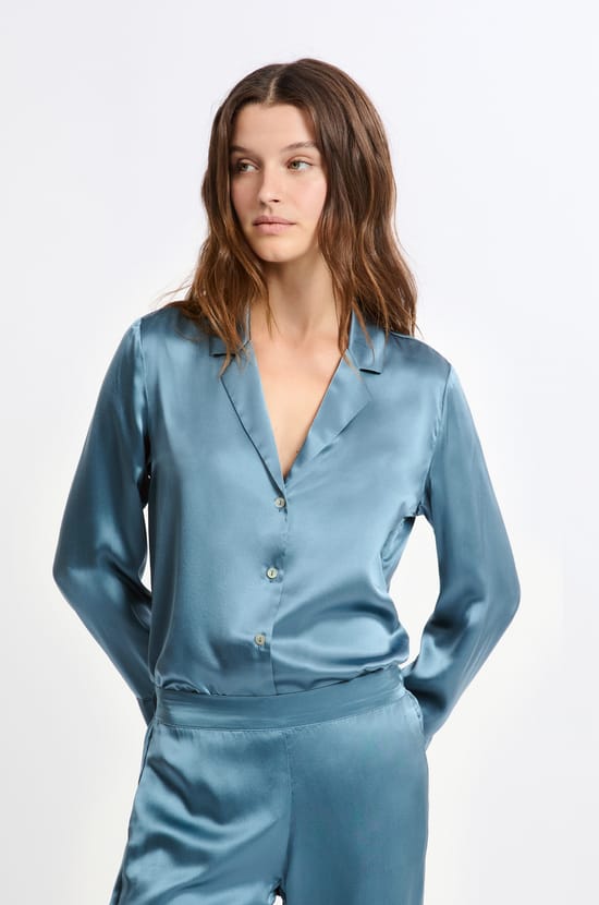Chemise de pyjama manches longues en soie;${refinementColor}