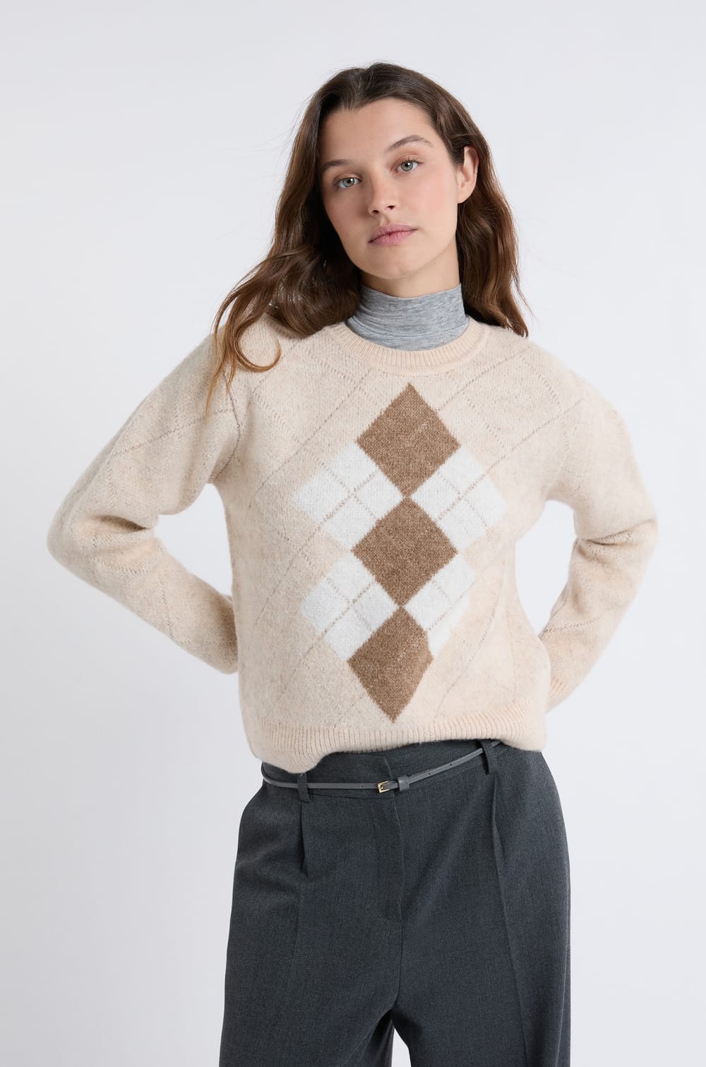 Pull col rond à motifs;${refinementColor}