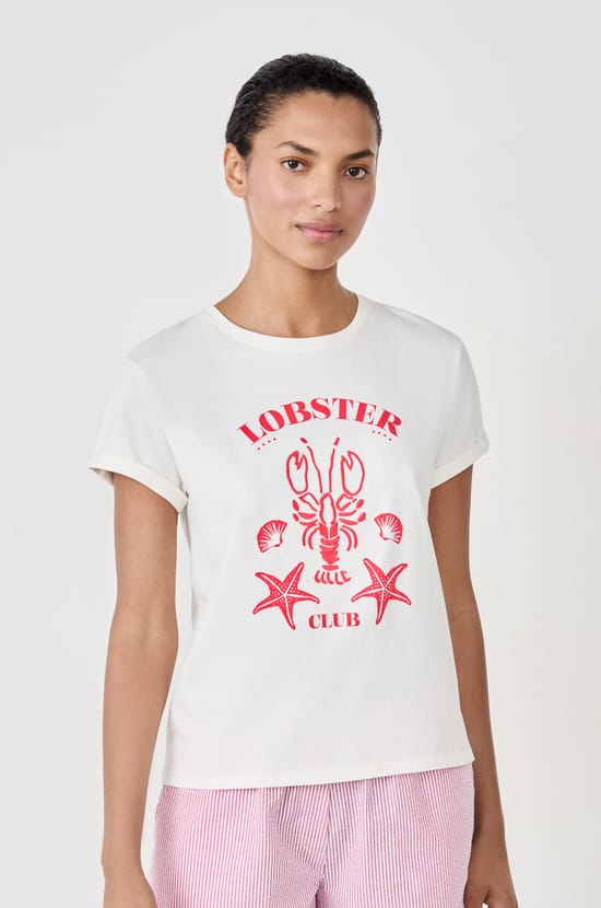 T-shirt de pyjama manches courtes en coton imprimé homard;${refinementColor}