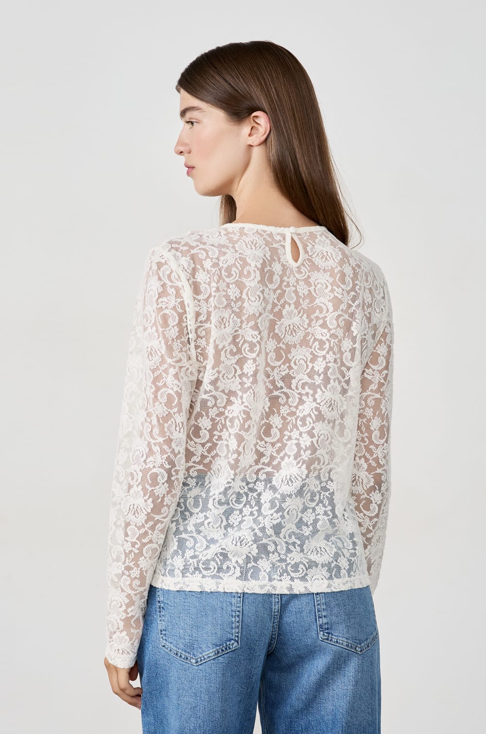 Camiseta de encaje transparente;${refinementColor}
