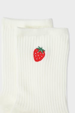 Ribbed Socks with Cotton and Strawberry Pattern;${refinementColor}