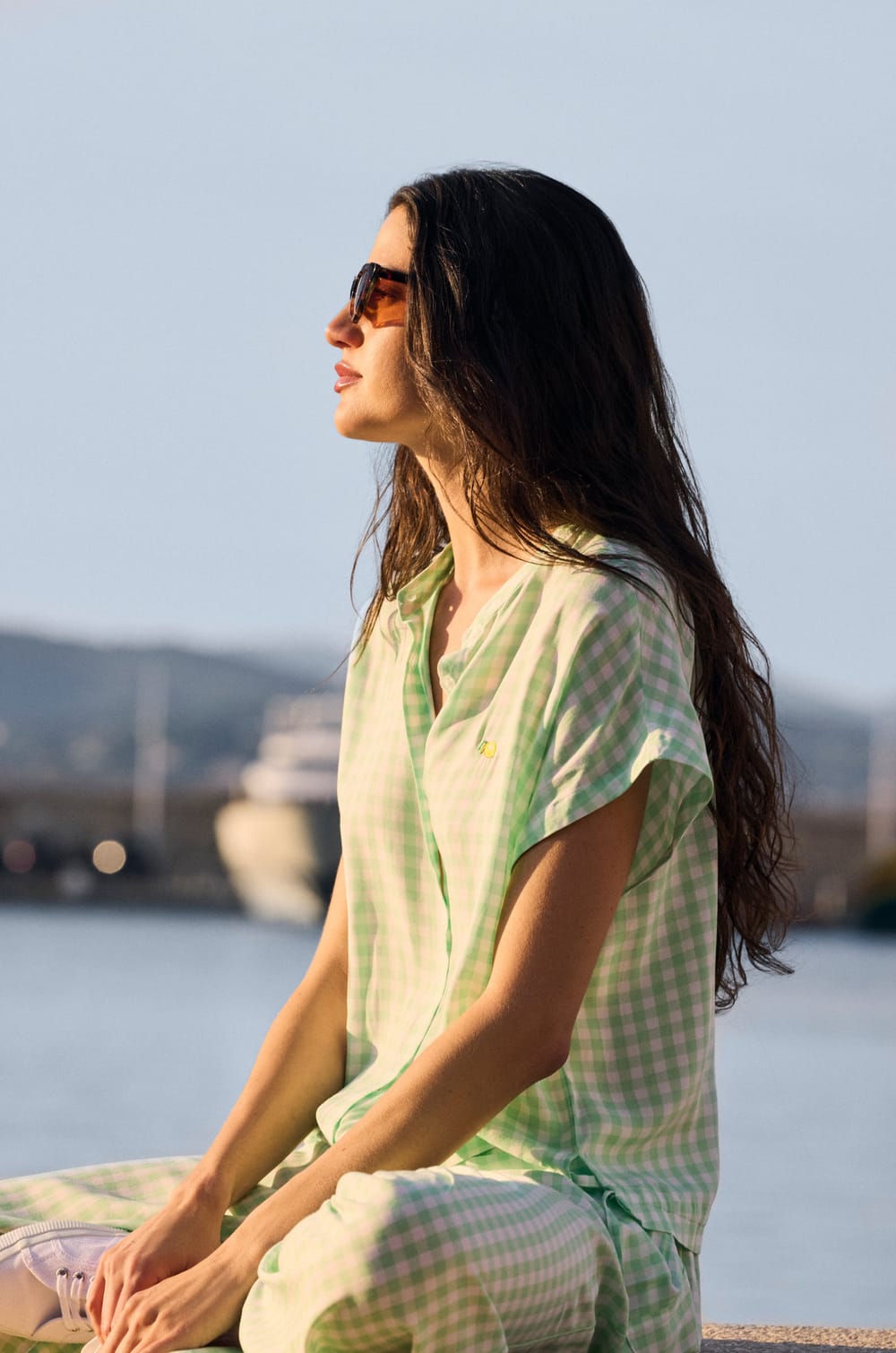 Chemise &agrave; manches courtes vichy &agrave; motif citron;${refinementColor}