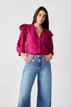 Long-sleeved shirt with ruffles;${refinementColor}